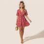 Polka Print V Tie - Waist Mini Dress RedSM-028-RED-S