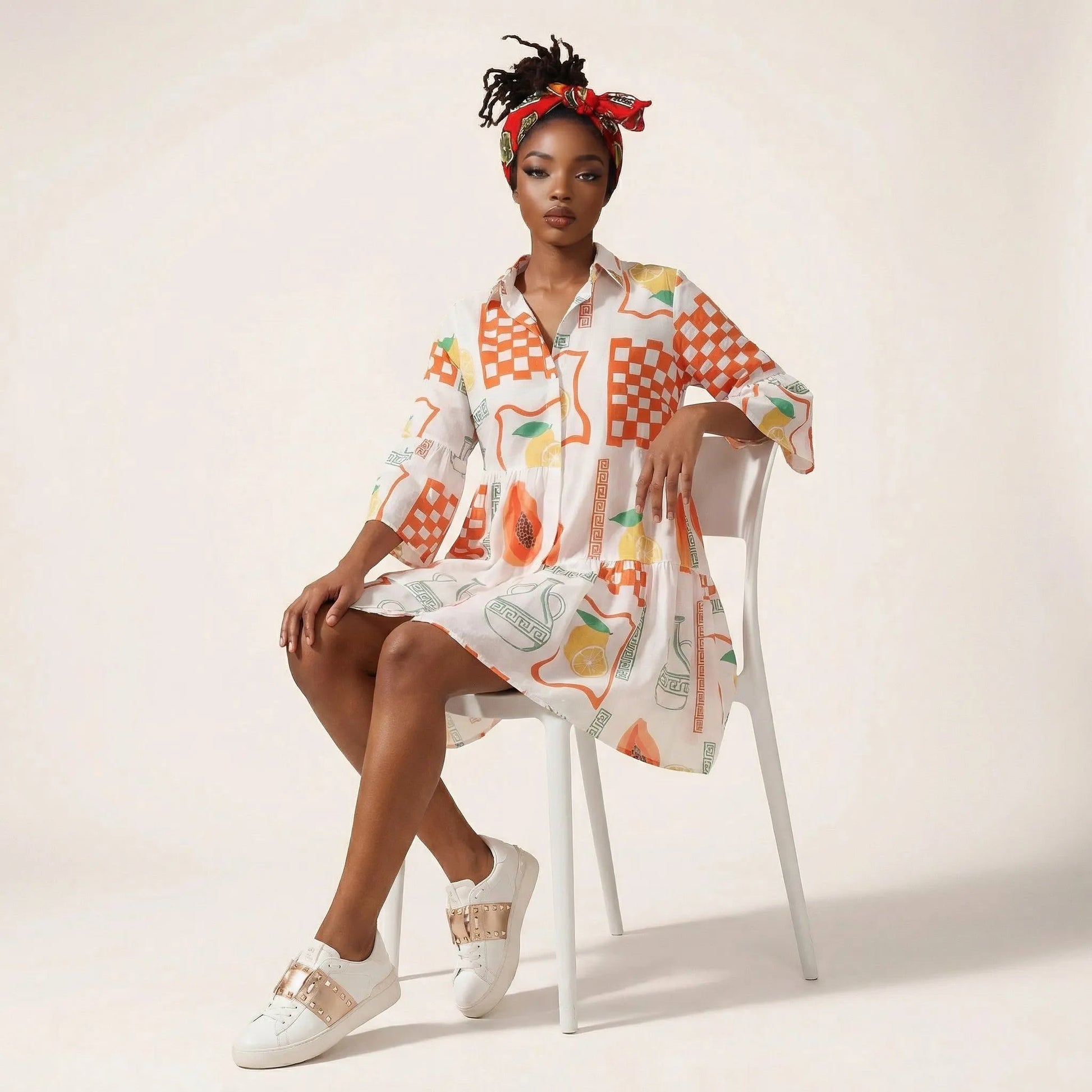 Relaxed Fit Printed Babydoll Summer Dress OrangeSM-029-ORANGE-S