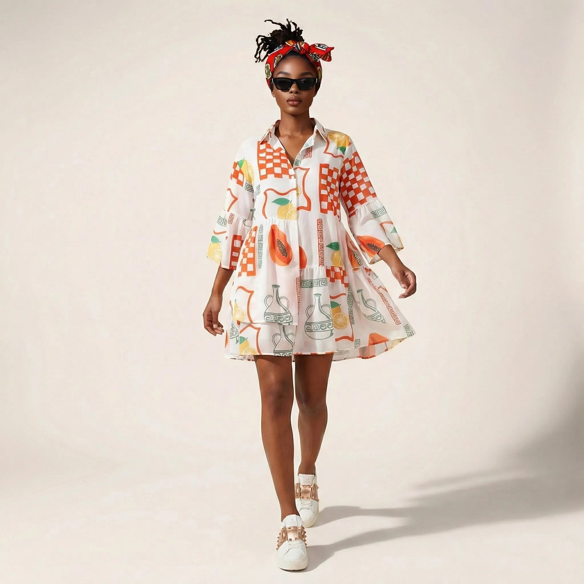 Relaxed Fit Printed Babydoll Summer Dress OrangeSM-029-ORANGE-S