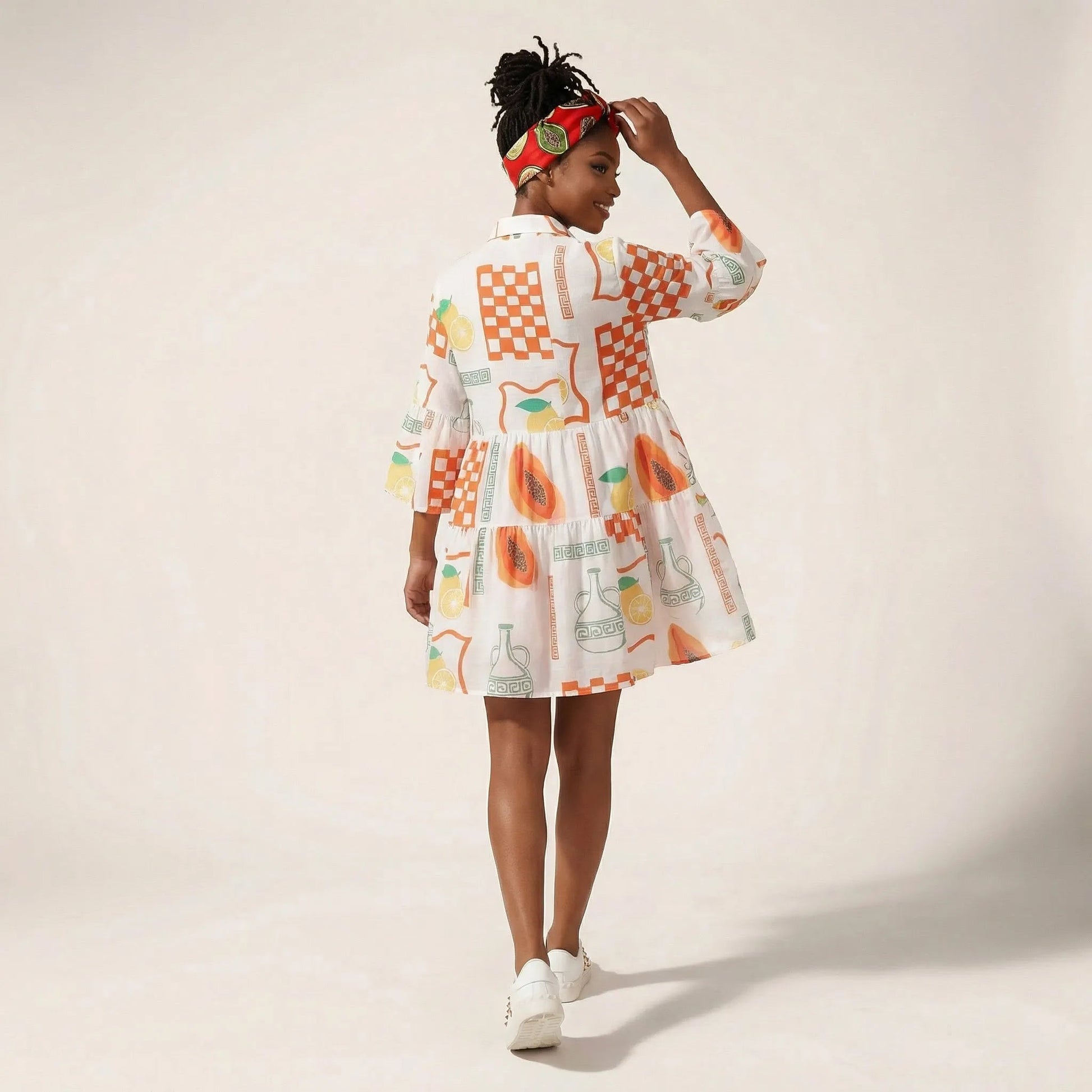 Relaxed Fit Printed Babydoll Summer Dress OrangeSM-029-ORANGE-S