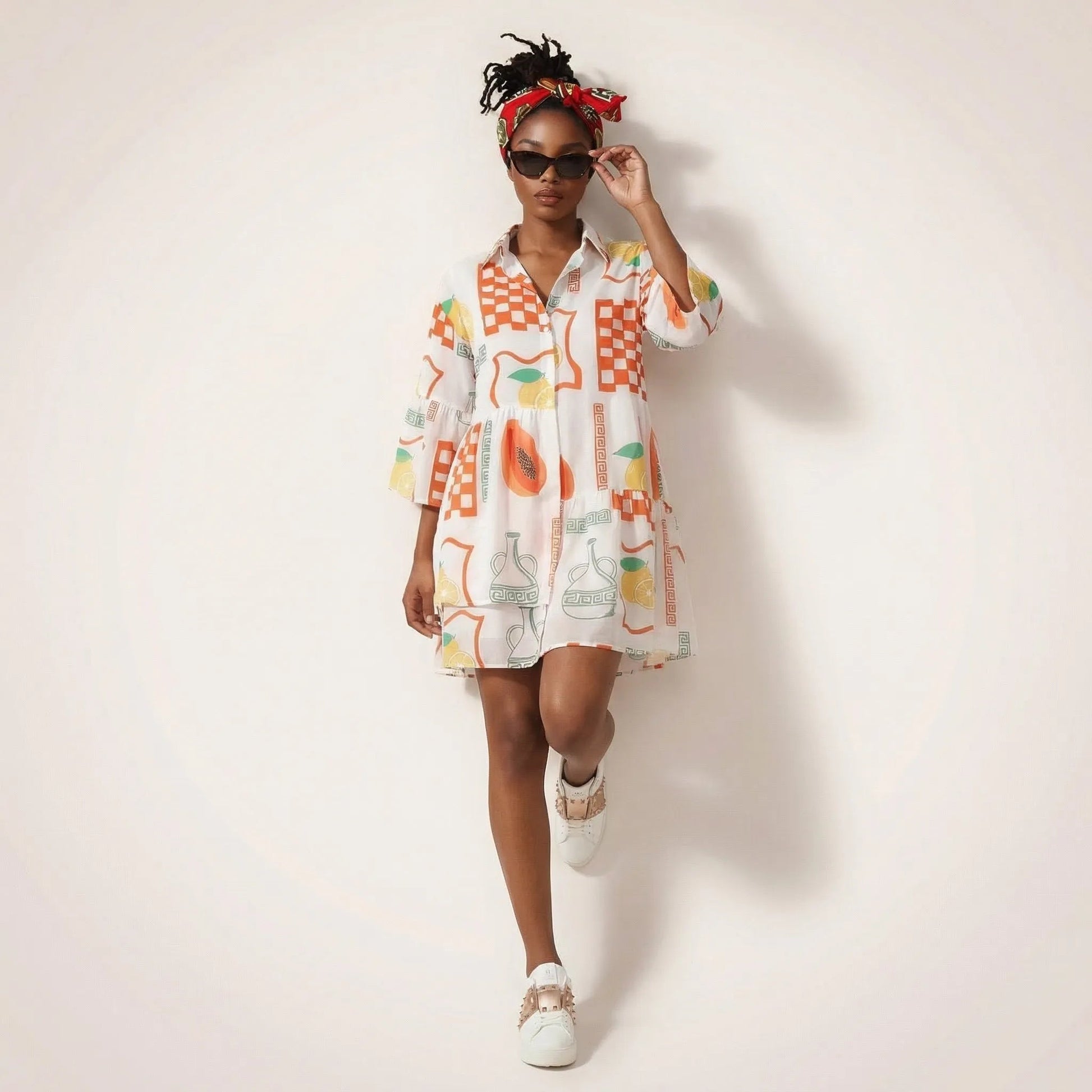 Relaxed Fit Printed Babydoll Summer Dress OrangeSM-029-ORANGE-S