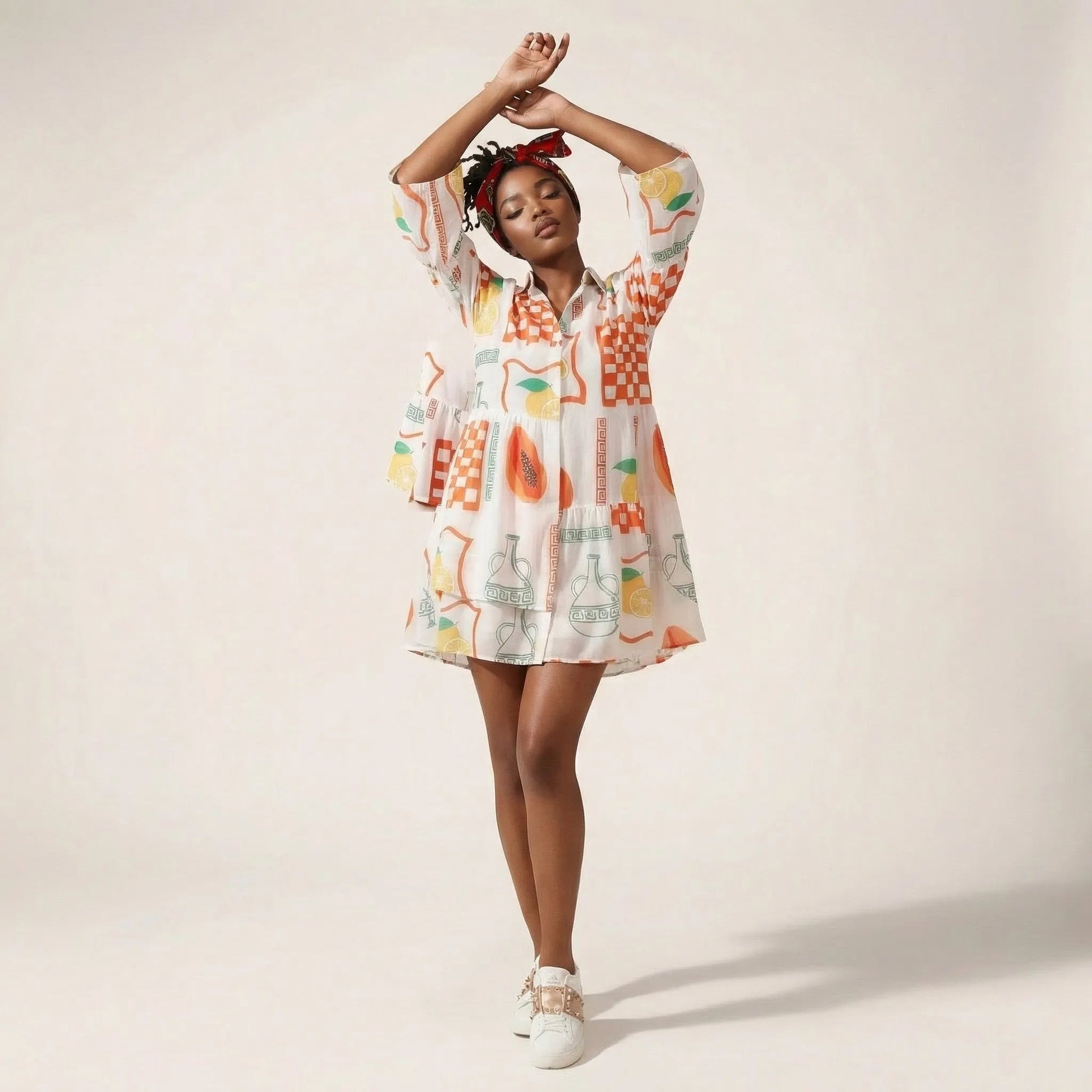 Relaxed Fit Printed Babydoll Summer Dress OrangeSM-029-ORANGE-S