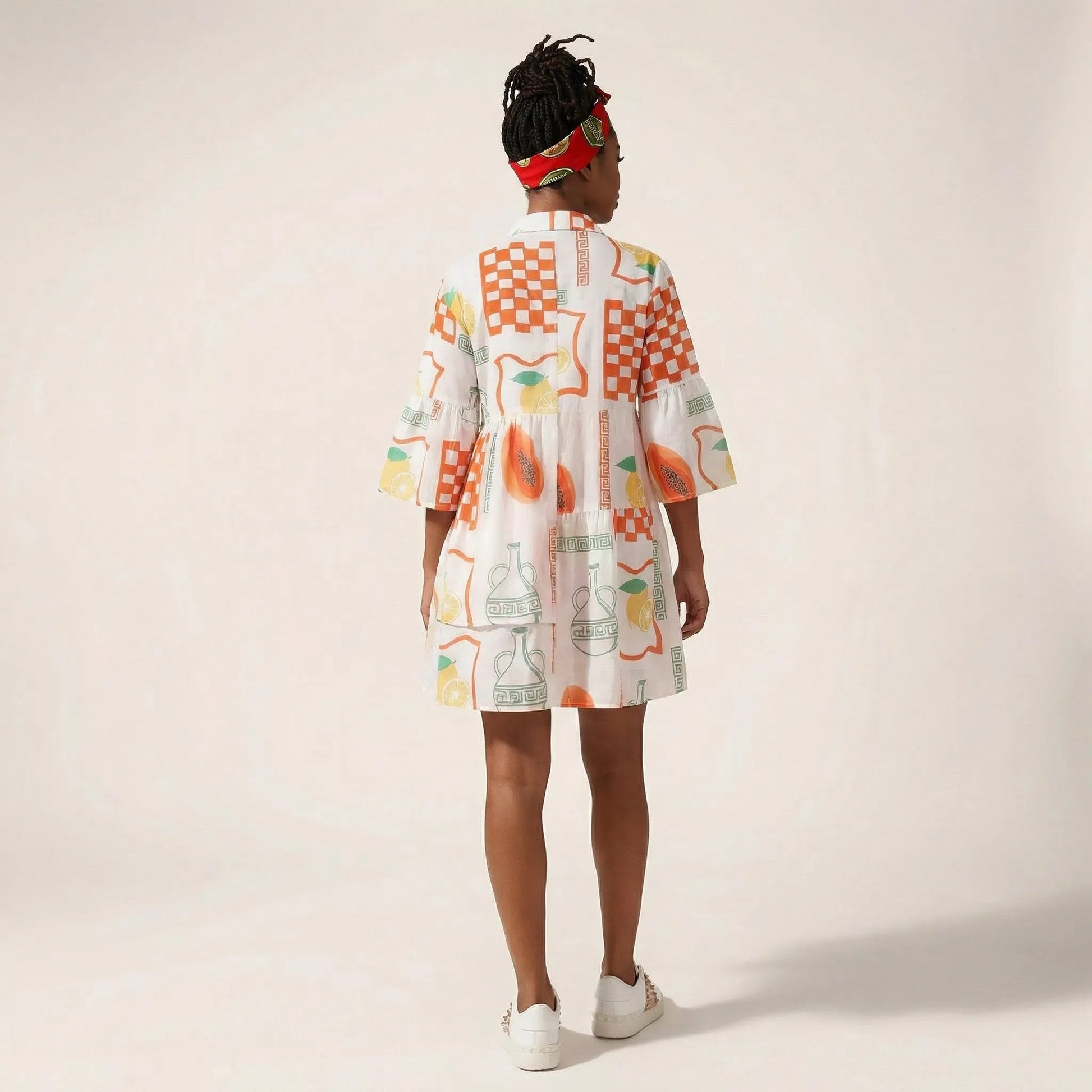 Relaxed Fit Printed Babydoll Summer Dress OrangeSM-029-ORANGE-S