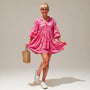 Relaxed Fit Printed Babydoll Summer Dress PinkSM-029-PINK-S