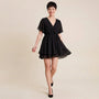 Ruffle Wrap Mini Dress BlackSM-055-BLACK-S