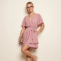 Ruffle Wrap Mini Dress PinkSM-055-PINK-S