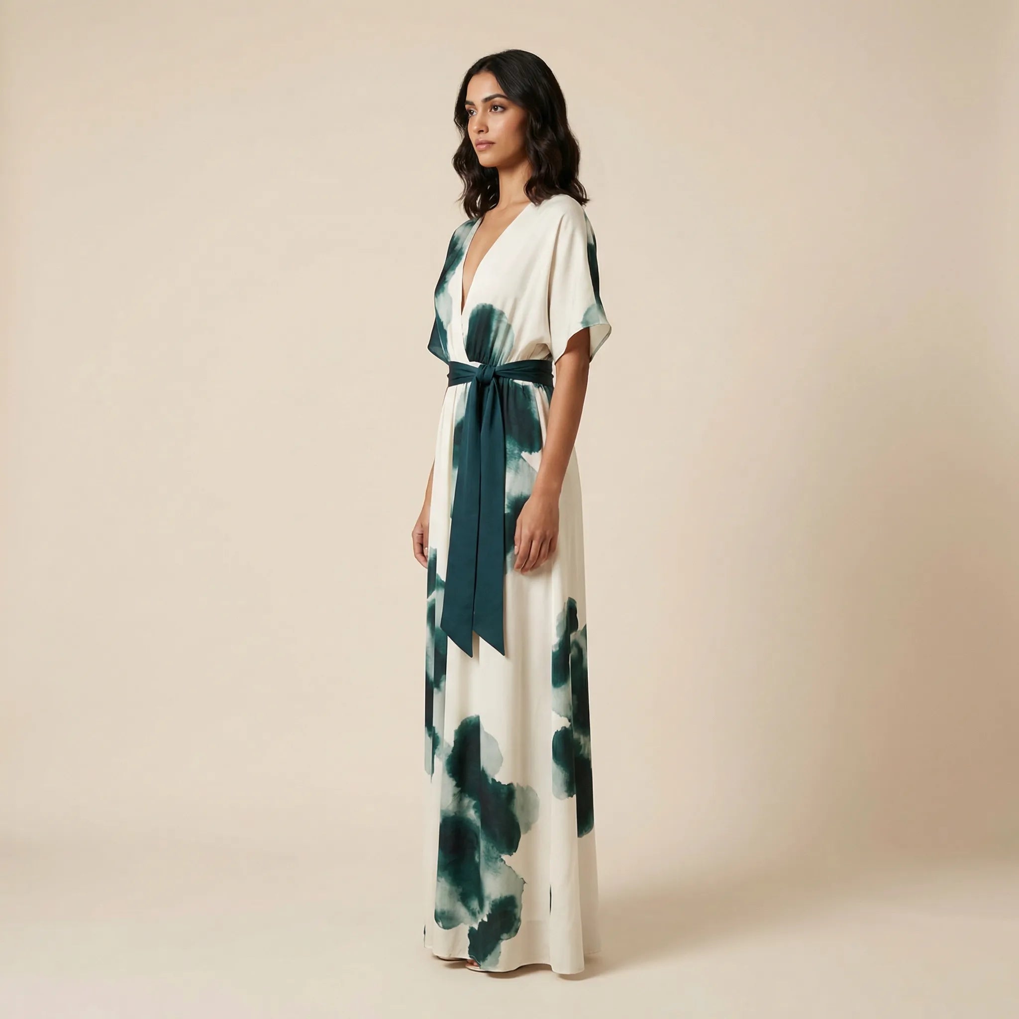 Sage Flow Belted Maxi Wrap Dress GreenSM-049-GREEN-S