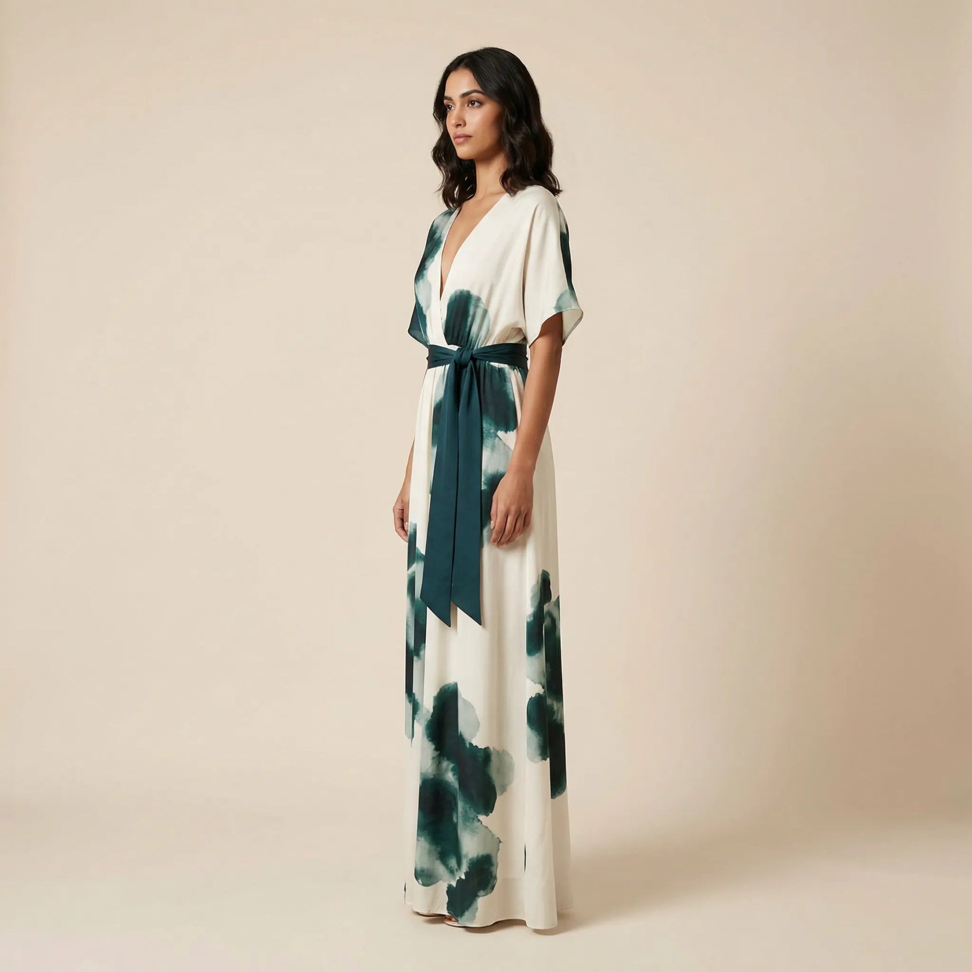 Sage Flow Belted Maxi Wrap Dress GreenSM-049-GREEN-S