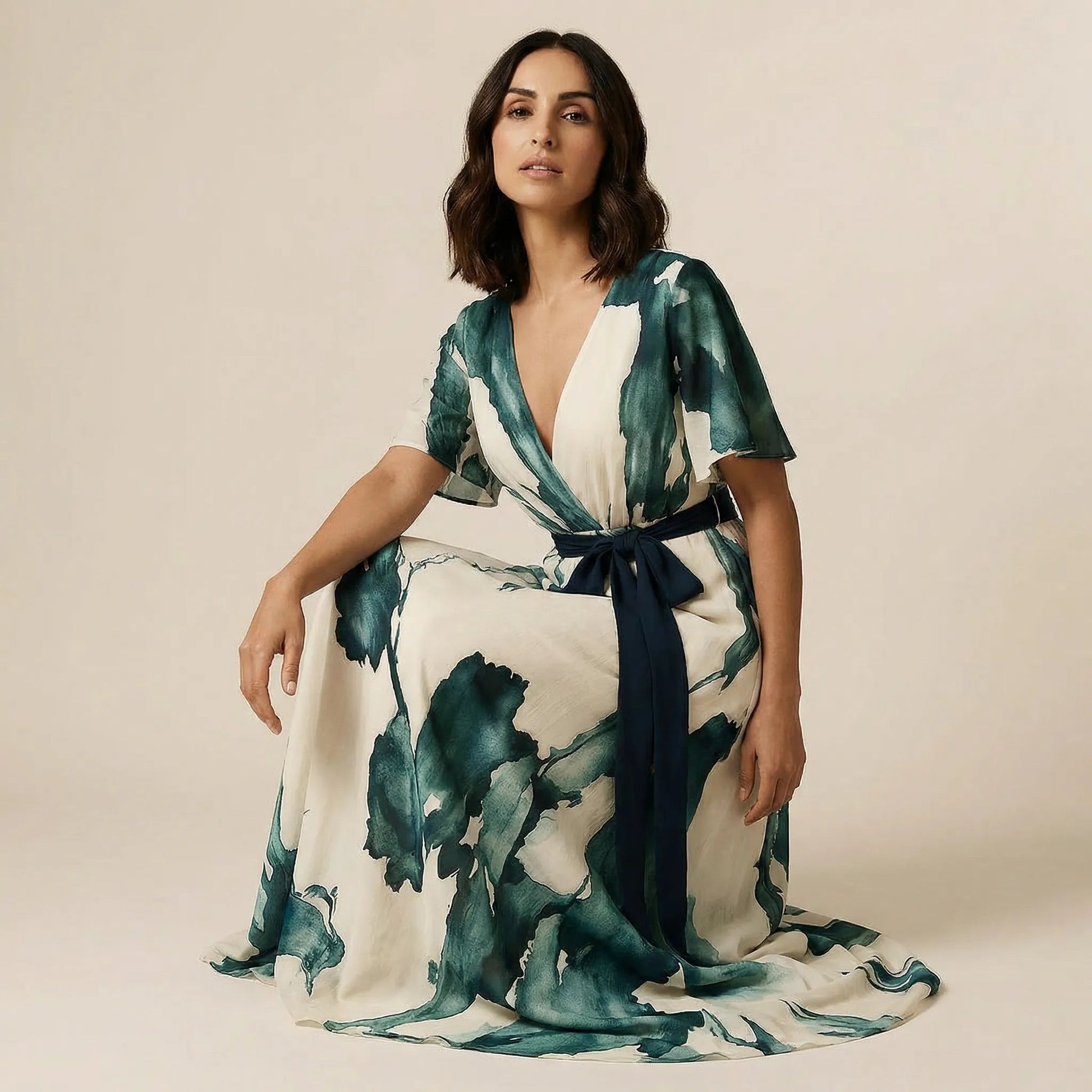 Sage Flow Belted Maxi Wrap Dress GreenSM-049-GREEN-S