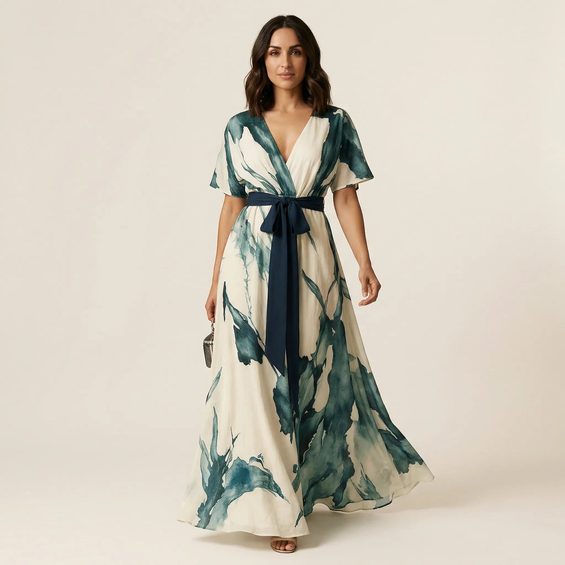 Sage Flow Belted Maxi Wrap Dress GreenSM-049-GREEN-S