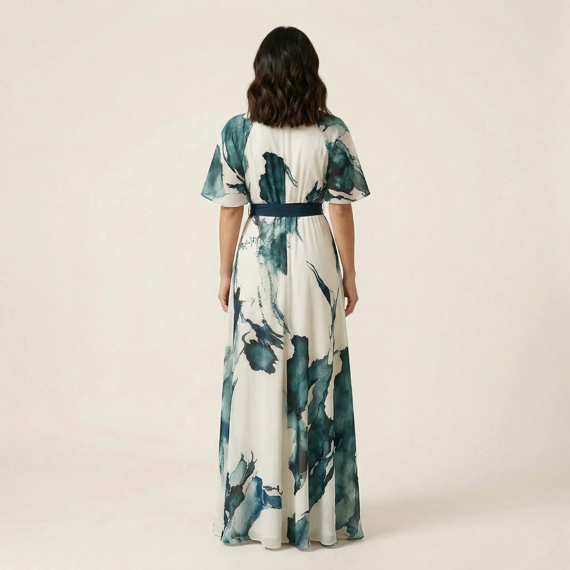 Sage Flow Belted Maxi Wrap Dress GreenSM-049-GREEN-S