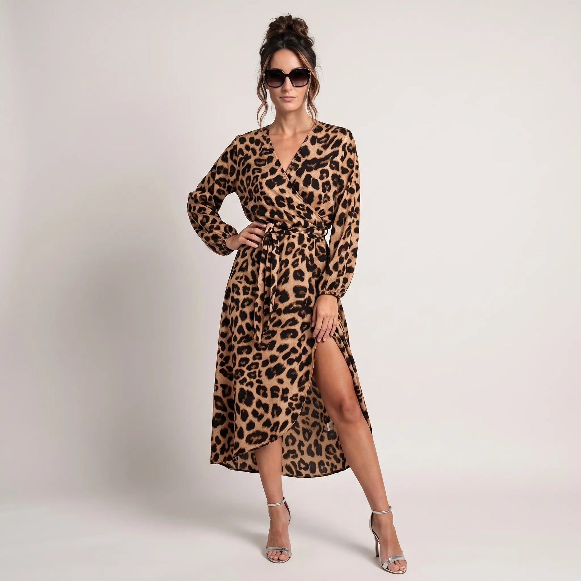 Savanna Allure Wrap Midi Dress BrownS