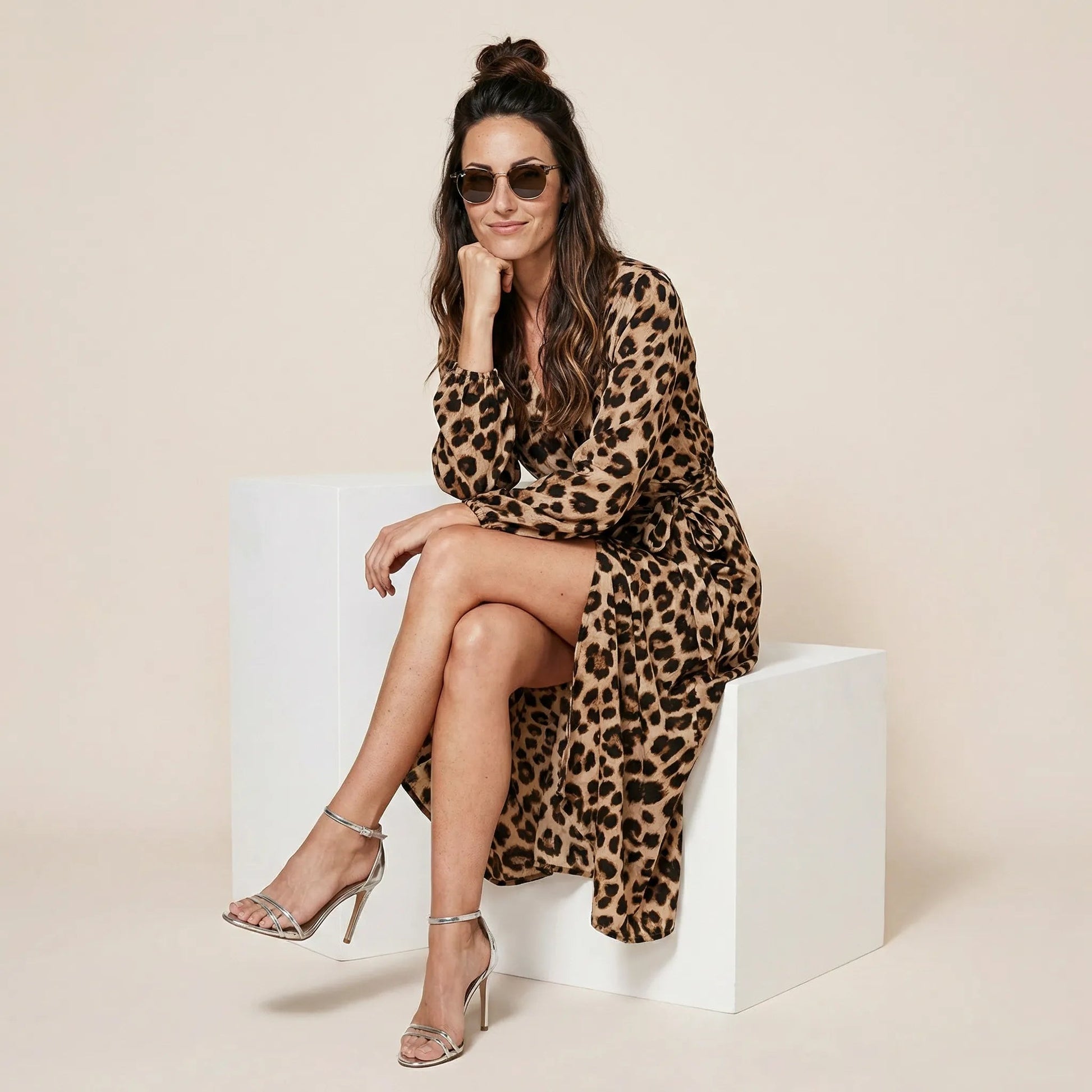 Savanna Allure Wrap Midi Dress BrownS
