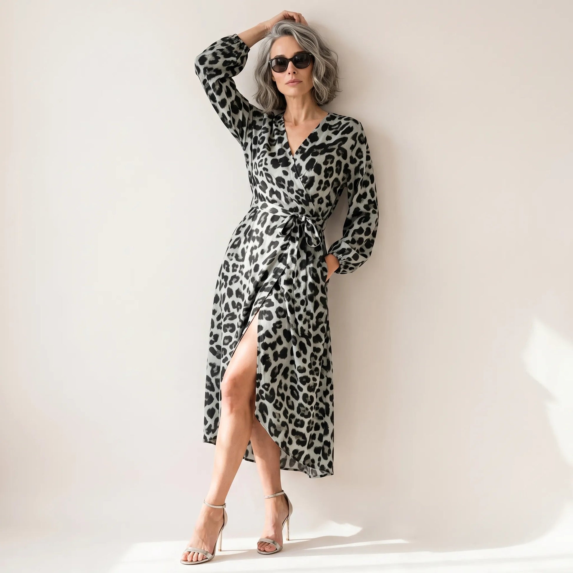 Savanna Allure Wrap Midi Dress GreyS