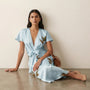 Short - sleeved Printed V - neck Midi Dress BlueSM-016-BLUE-S