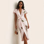 Short - sleeved Printed V - neck Midi Dress PinkSM-016-PINK-S