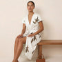 Short - sleeved Printed V - neck Midi Dress WhiteSM-016-WHITE-S