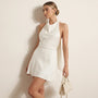 Sleek Satin Halter Mini Dress Off - WhiteSM-007-OFFWHITE-S