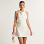 Sleek Satin Halter Mini Dress Off - WhiteSM-007-OFFWHITE-S