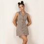 Sleeveless Gingham Mini Dress BrownXSM-027-BROWN-XS