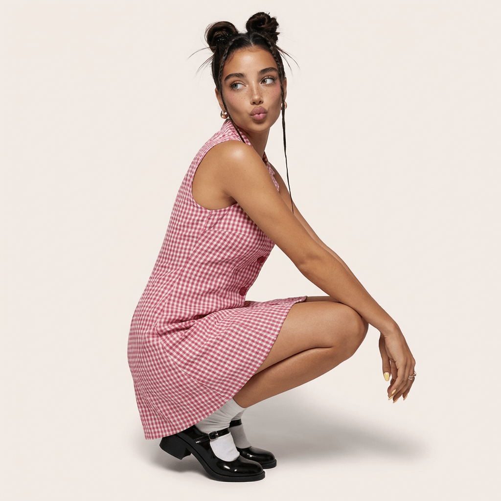 Sleeveless Gingham Mini Dress PinkXSM-027-PINK-XS