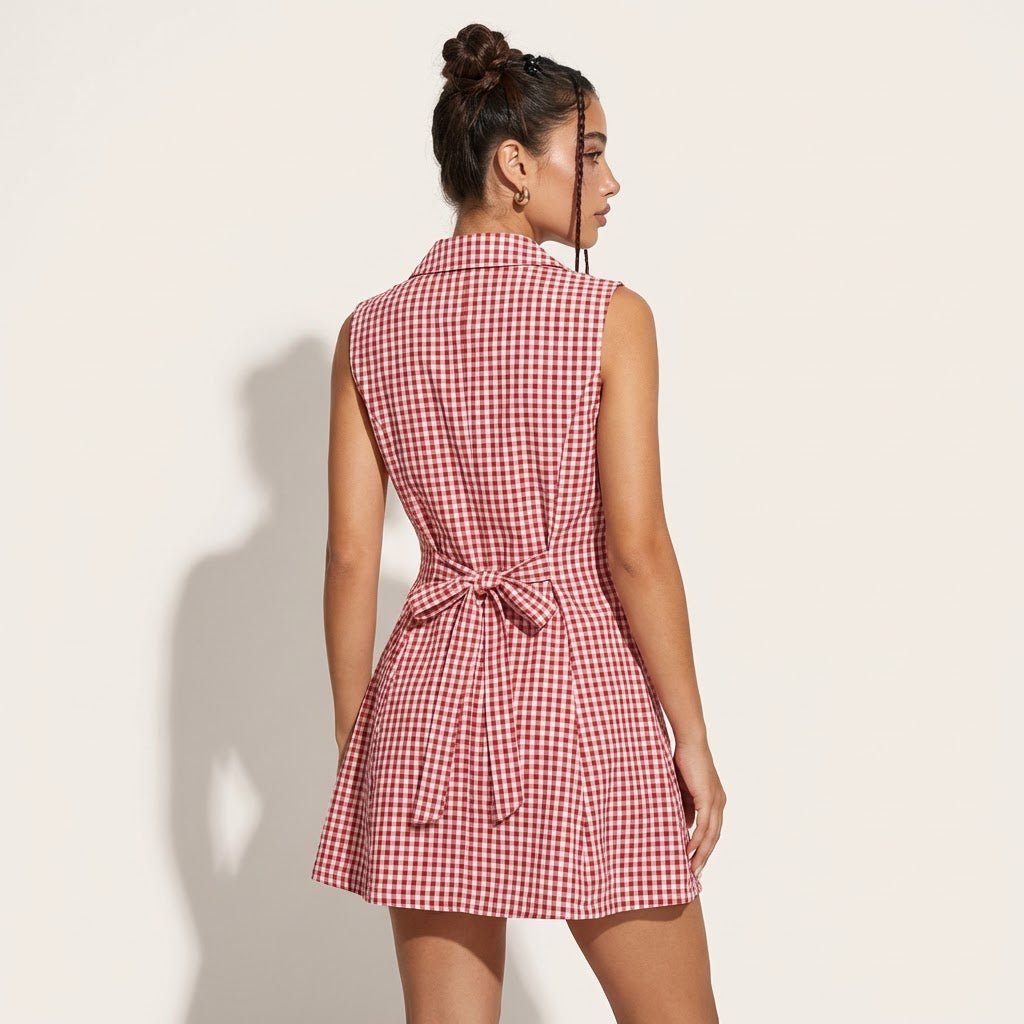 Sleeveless Gingham Mini Dress PinkXSM-027-PINK-XS