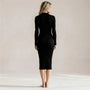 Slim Fit Ribbed Knit Wrap Midi Body Dress BlackSM-001-BLACK-S
