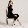 Slim Fit Ribbed Knit Wrap Midi Body Dress BlackSM-001-BLACK-S