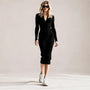 Slim Fit Ribbed Knit Wrap Midi Body Dress BlackSM-001-BLACK-S