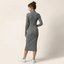 Slim Fit Ribbed Knit Wrap Midi Body Dress GraySM-001-GRAY-S
