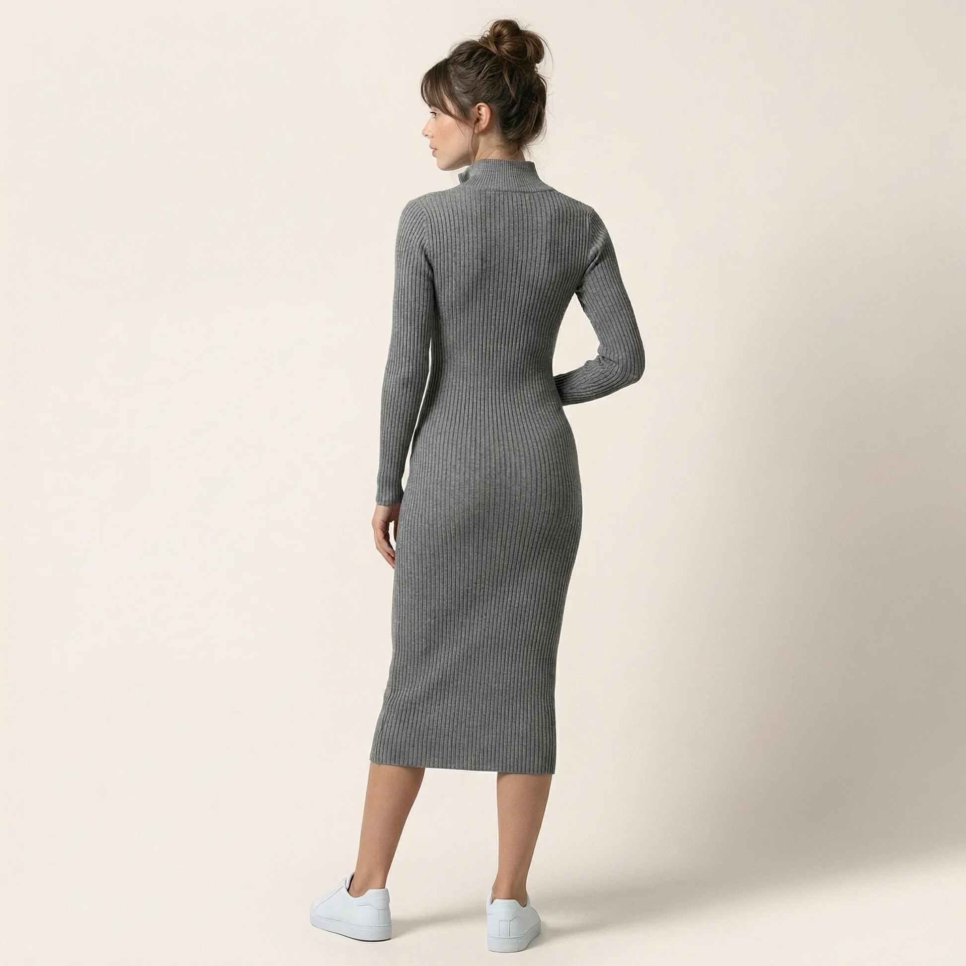 Slim Fit Ribbed Knit Wrap Midi Body Dress GraySM-001-GRAY-S