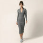 Slim Fit Ribbed Knit Wrap Midi Body Dress GraySM-001-GRAY-S