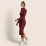 Slim Fit Ribbed Knit Wrap Midi Body Dress MaroonSM-001-MARRON-S