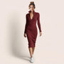 Slim Fit Ribbed Knit Wrap Midi Body Dress MaroonSM-001-MARRON-S