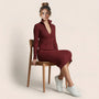 Slim Fit Ribbed Knit Wrap Midi Body Dress MaroonSM-001-MARRON-S