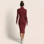 Slim Fit Ribbed Knit Wrap Midi Body Dress MaroonSM-001-MARRON-S