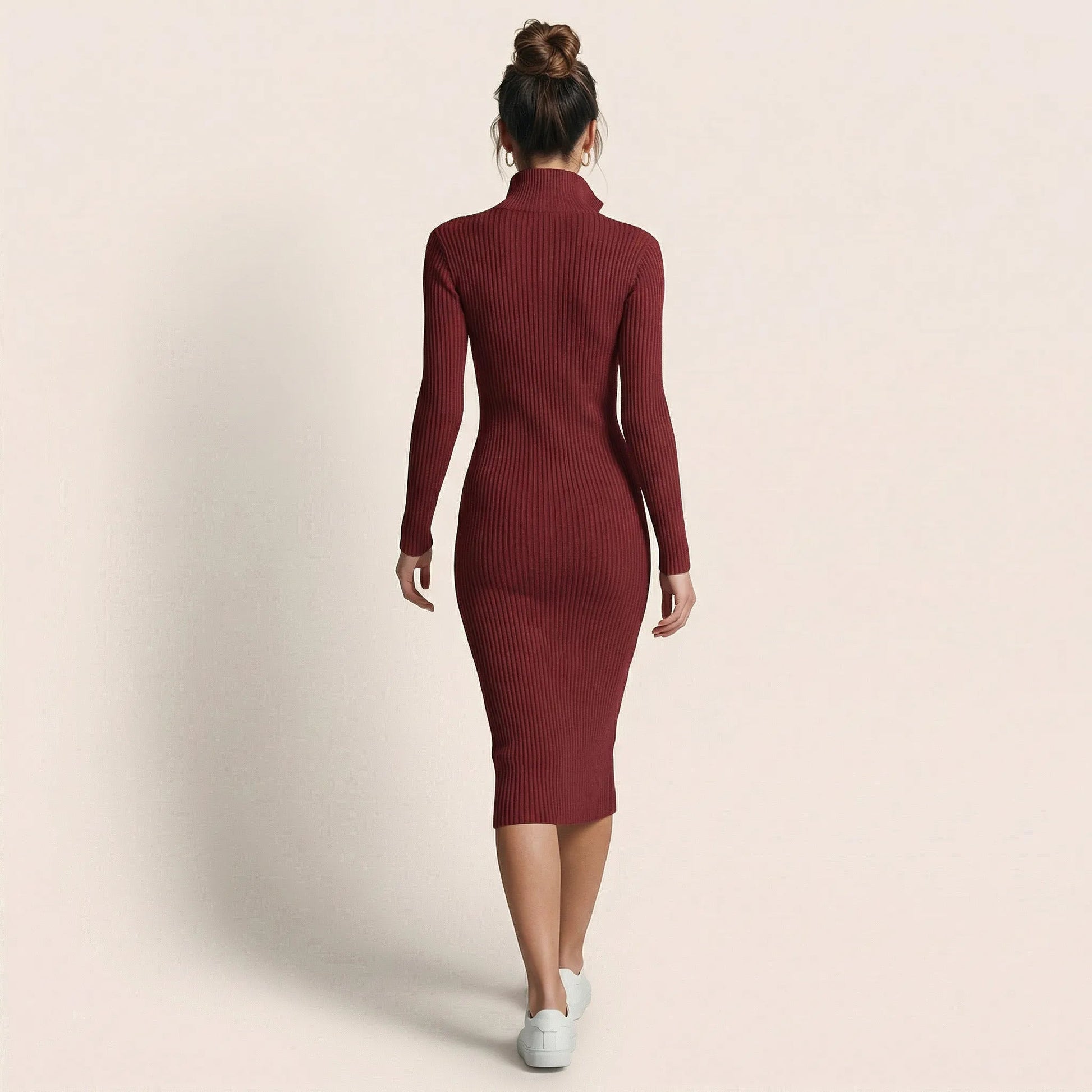 Slim Fit Ribbed Knit Wrap Midi Body Dress MaroonSM-001-MARRON-S