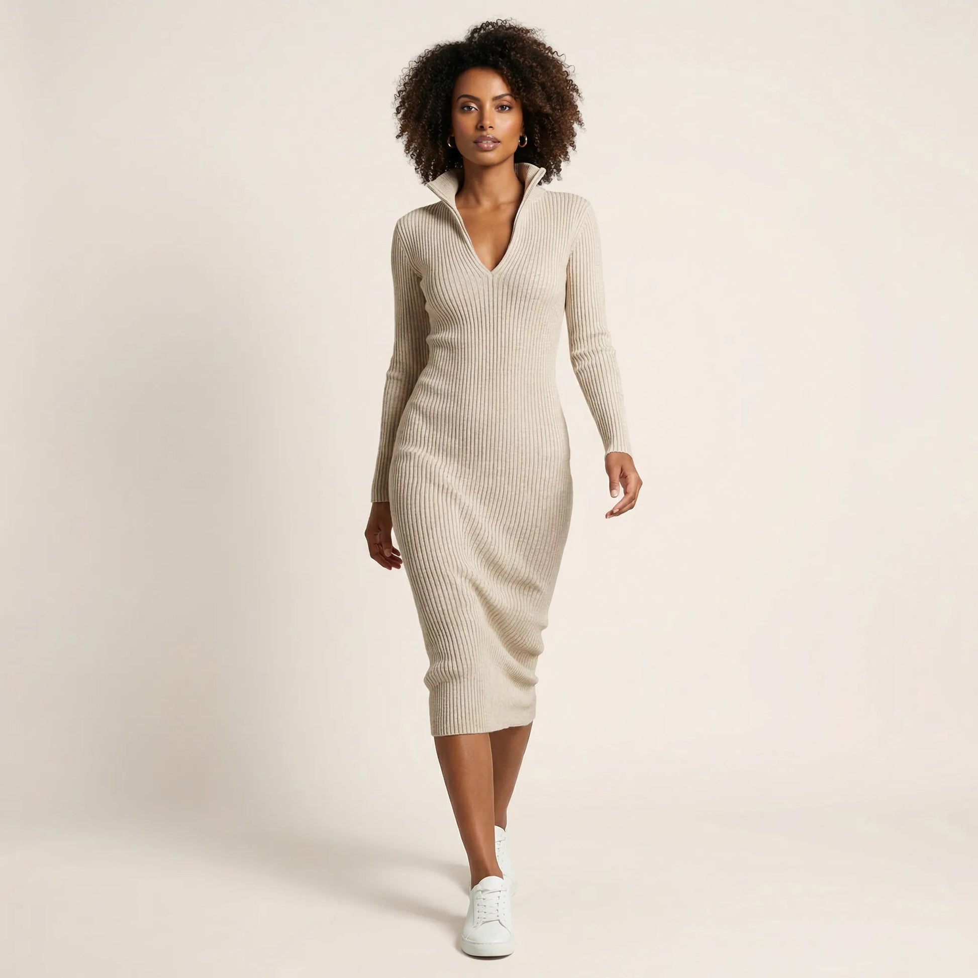 Slim Fit Ribbed Knit Wrap Midi Body Dress Milky - WhiteSM-001-MILKYWHITE-S