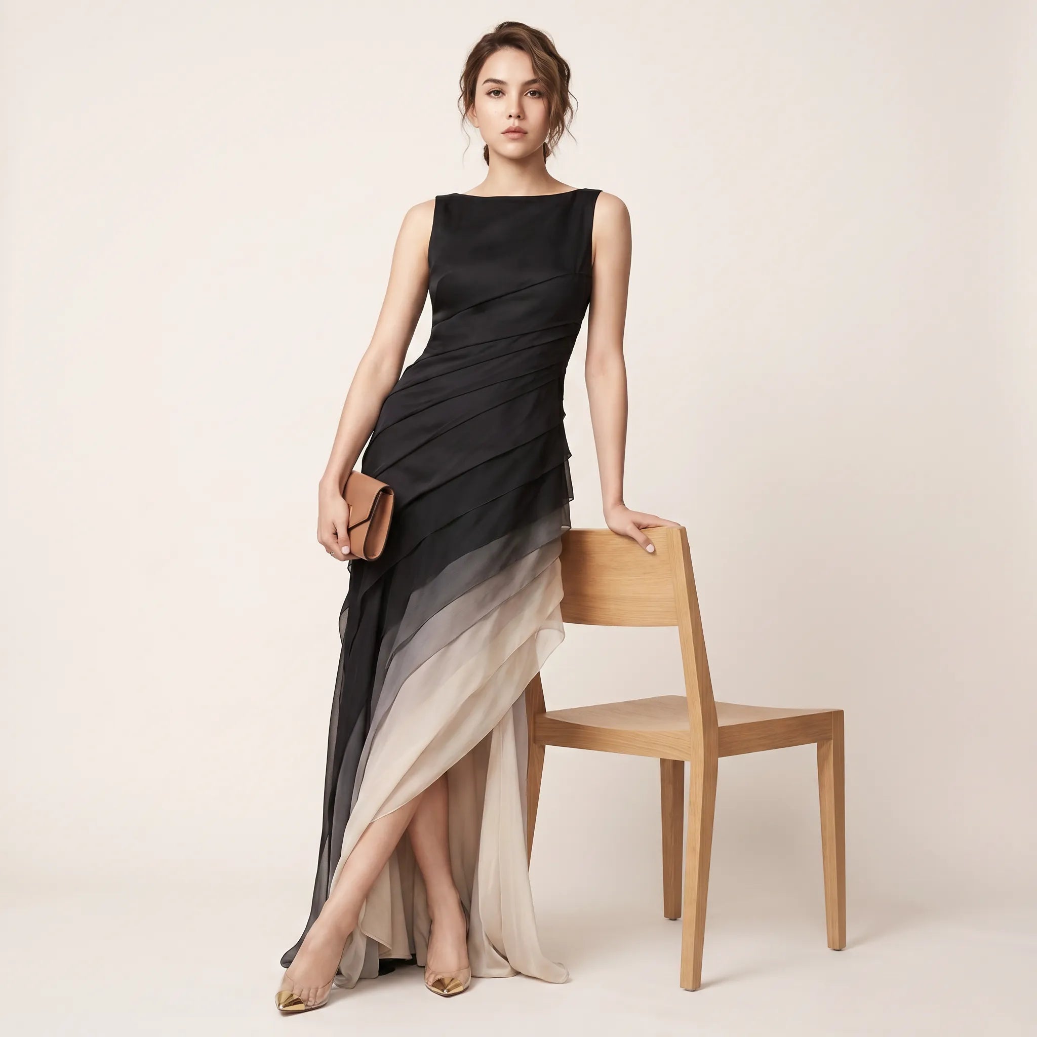 Smoky Veil Ombre Chiffon Gown BlackS