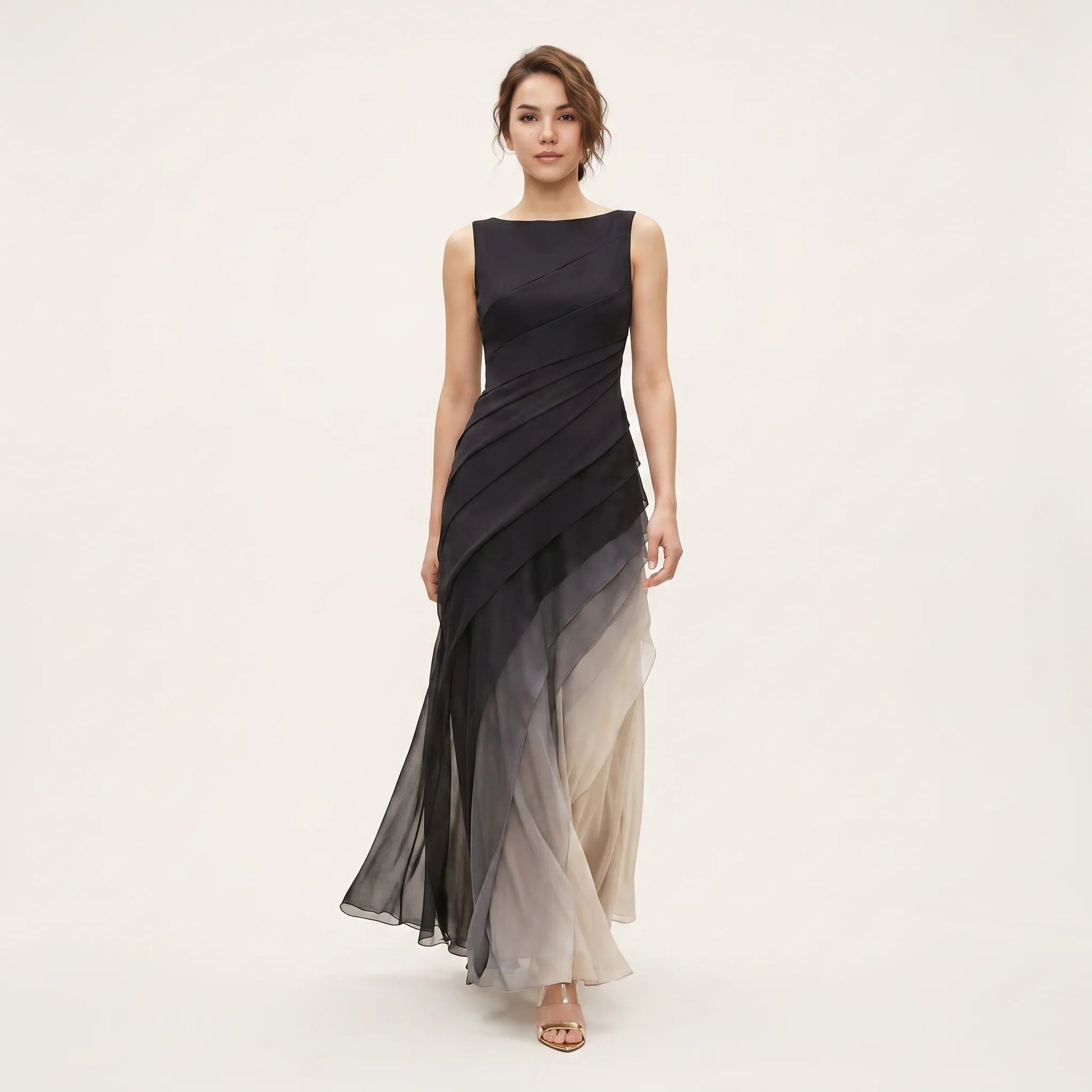 Smoky Veil Ombre Chiffon Gown BlackS