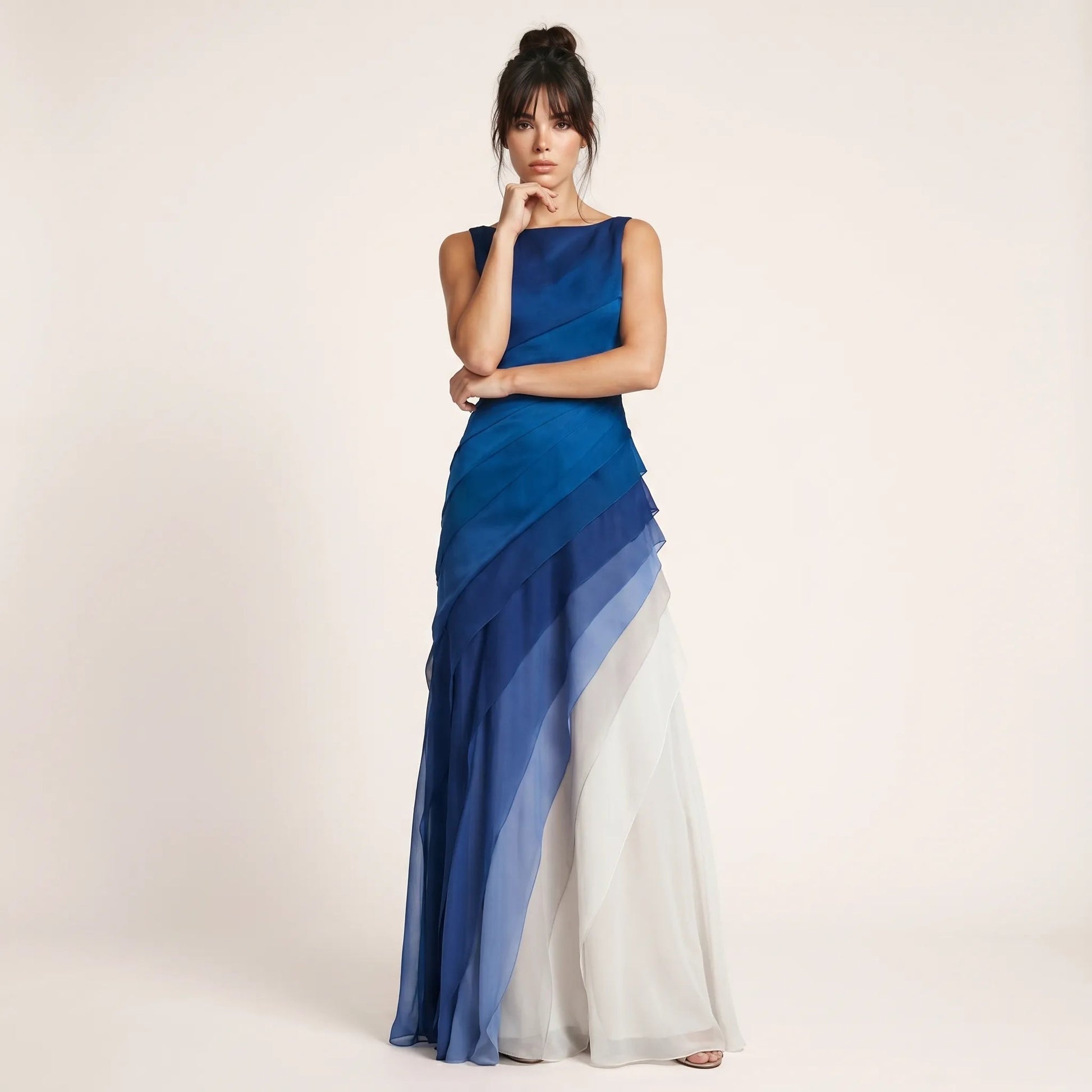Smoky Veil Ombre Chiffon Gown BlueS