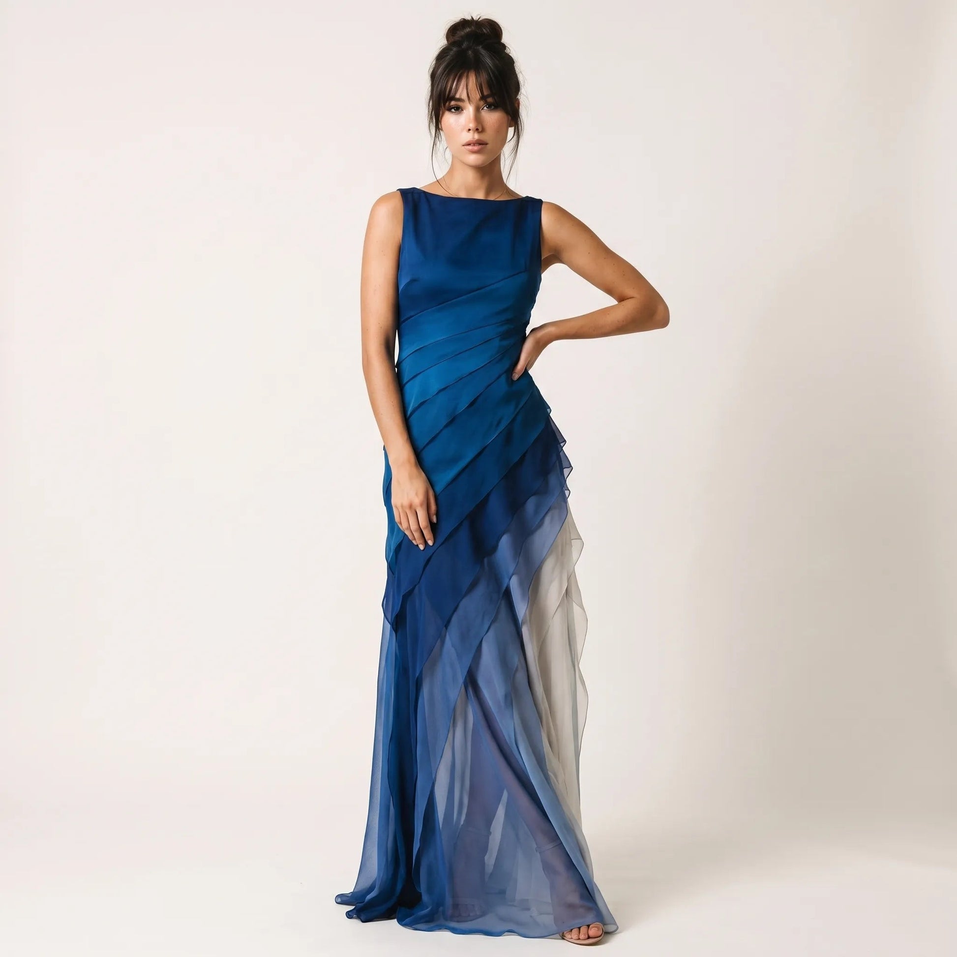 Smoky Veil Ombre Chiffon Gown BlueS