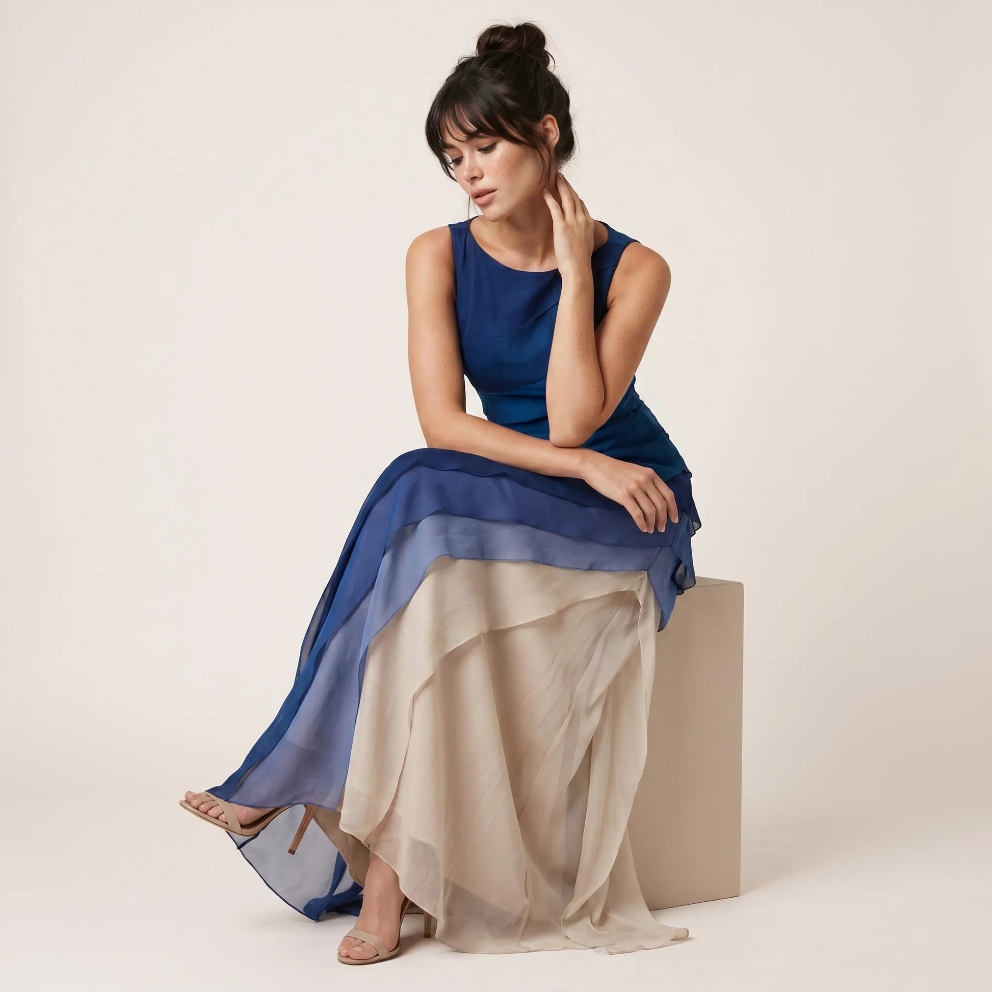 Smoky Veil Ombre Chiffon Gown BlueS