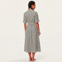 Stripe A - Line Midi Shirt Dress with Waist Tie BlackXSM-018-BLACK-XS