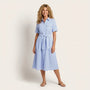 Stripe A - Line Midi Shirt Dress with Waist Tie BlueXSM-018-BLUE-XS
