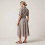 Stripe A - Line Midi Shirt Dress with Waist Tie BrownXSM-018-BROWN-XS