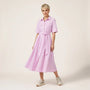 Stripe A - Line Midi Shirt Dress with Waist Tie PinkXSM-018-PINK-XS