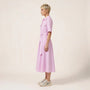 Stripe A - Line Midi Shirt Dress with Waist Tie PinkXSM-018-PINK-XS