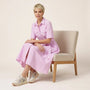 Stripe A - Line Midi Shirt Dress with Waist Tie PinkXSM-018-PINK-XS