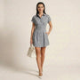 Striped Button - Down Mini Shirt Dress BlackSM-025-BLACK-S